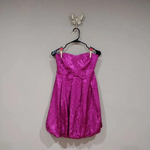 strapless open back dress Pink Floral Jacquard Mini Dress - Event Dresses